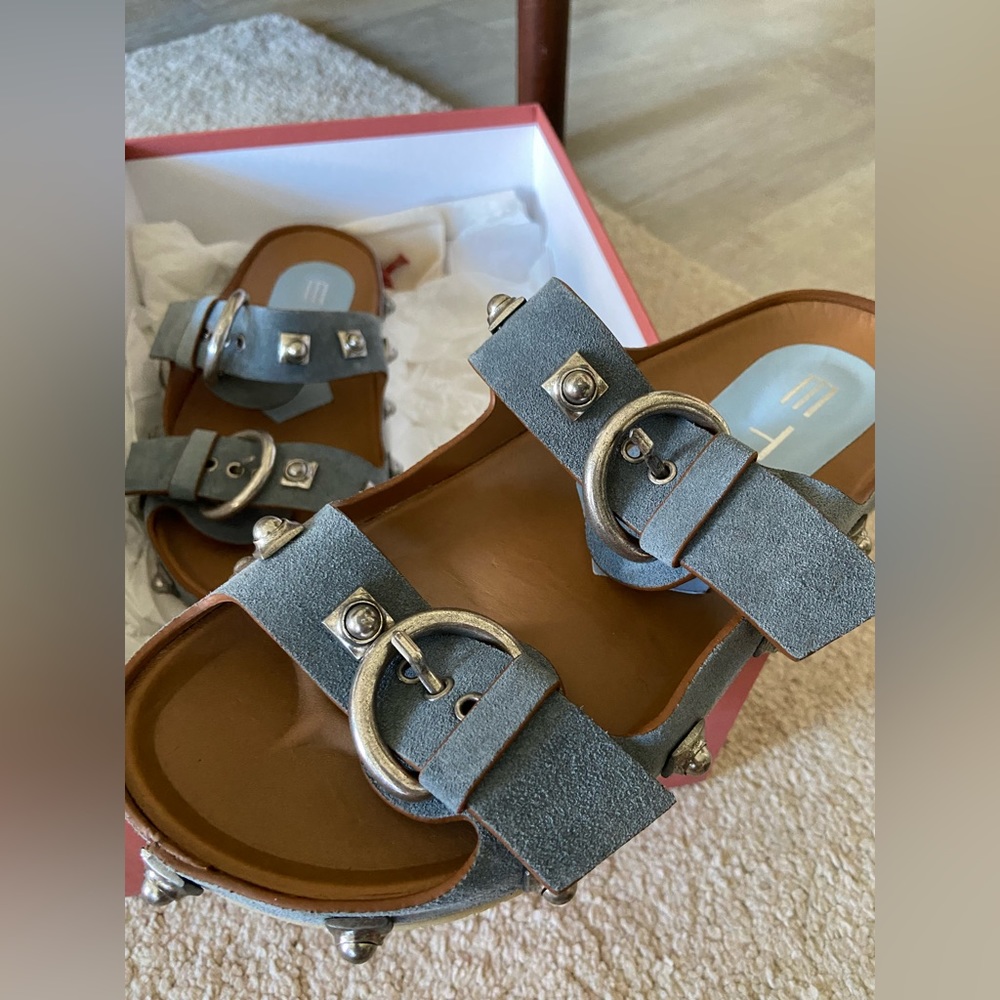 Etro Crown Me Sandals Blue Suede with Silver Studs Brand New With Box 38 - 8